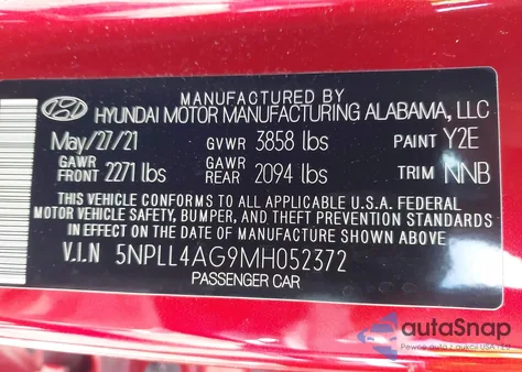 2021 Hyundai Elantra Se from USA, damaged, VIN 5NPLL4AG9MH052372